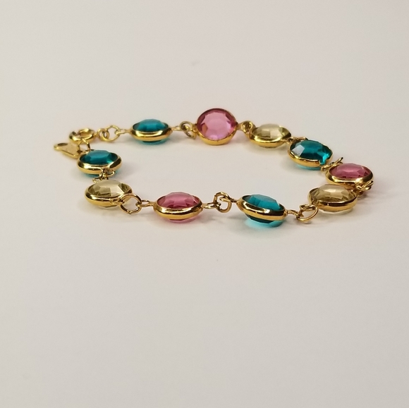 SWAROVSKI MULTICOLORED CRYTALS GOLD TONE BRACELET - Picture 8 of 9